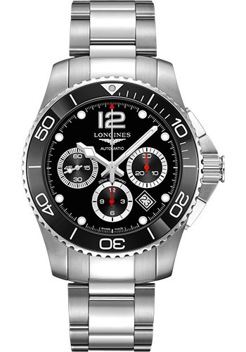 Longines HydroConquest Chronograph Automatic Watch - 43 mm Steel And Ceramic Case - Black Arabic Dial - Steel Bracelet