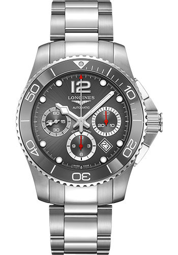 Longines HydroConquest Chronograph Automatic Watch - 43 mm Steel And Ceramic Case - Grey Arabic Dial - Steel Bracelet