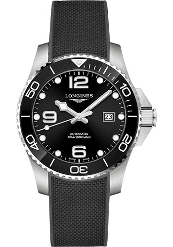 Longines HydroConquest Automatic Watch - 43 mm Steel And Ceramic Case - Black Arabic Dial - Rubber Strap