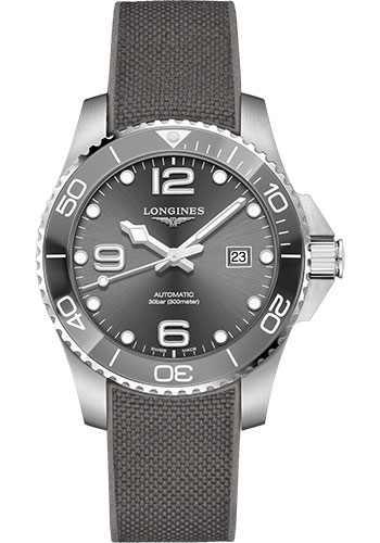 Longines HydroConquest Automatic Watch - 43 mm Steel And Ceramic Case - Grey Arabic Dial - Rubber Strap