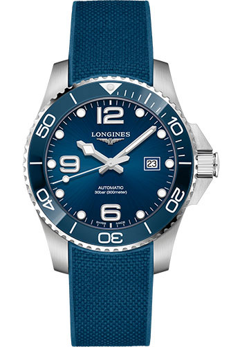Longines HydroConquest Automatic Watch - 43 mm Steel And Ceramic Case - Blue Arabic Dial - Rubber Strap
