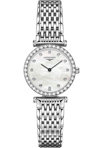 Longines La Grande Classique de Longines Quartz Watch - 24 mm Steel Diamond Case - White Mother-Of-Pearl Diamond Dial - Bracelet
