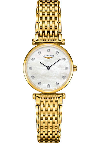 Longines La Grande Classique de Longines Quartz Watch - 24 mm Yellow PVD Case - White Mother-Of-Pearl Diamond Dial - Bracelet
