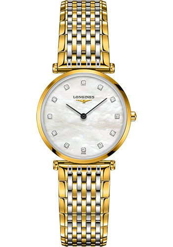 Longines La Grande Classique de Longines Quartz Watch - 29 mm Yellow PVD Case - White Mother-Of-Pearl Diamond Dial - Steel And Yellow PVD Bracelet