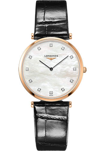 Longines La Grande Classique de Longines Quartz Watch - 33 mm Red PVD Case - White Mother-Of-Pearl Diamond Dial - Alligator Strap
