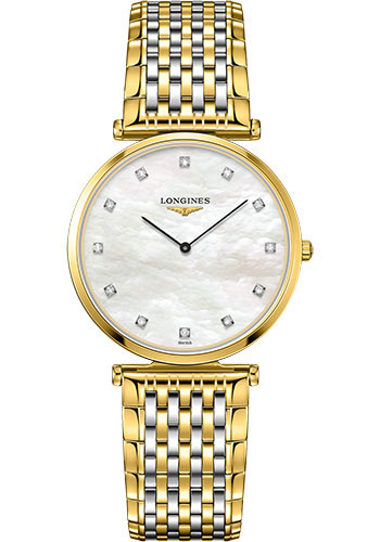 Longines La Grande Classique de Longines Quartz Watch - 33 mm Yellow PVD Case - White Mother-Of-Pearl Diamond Dial - Steel And Yellow PVD Bracelet