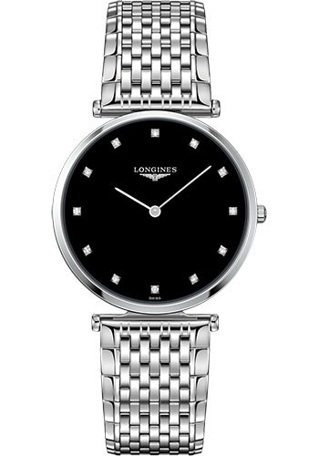 Longines La Grande Classique de Longines Quartz Watch - 36 mm Steel Case - Black Diamond Dial - Bracelet