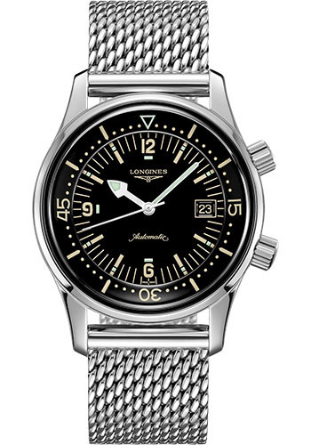 Longines Legend Diver Watch Watch - 42 mm Steel Case - Black Arabic Dial - Bracelet
