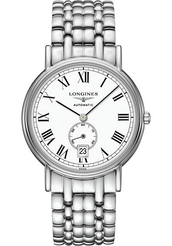 Longines Présence Small Seconds Automatic Watch - 38.5 mm Steel Case - White Roman Dial - Bracelet