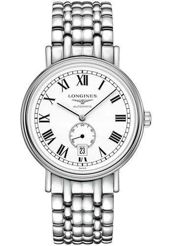 Longines Présence Small Seconds Automatic Watch - 40 mm Steel Case - White Roman Dial - Bracelet