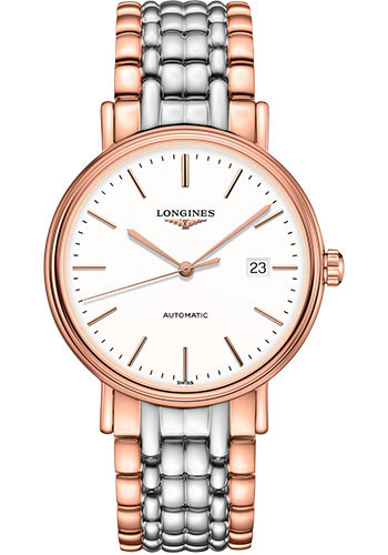 Longines Présence Automatic Watch - 40 mm Steel And Red PVD Case - White Dial - Bracelet