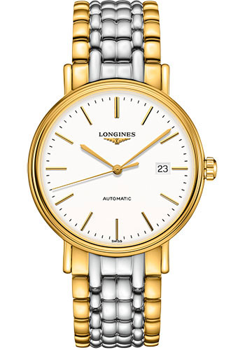 Longines Présence Automatic Watch - 40 mm Steel And Yellow PVD Case - White Dial - Bracelet