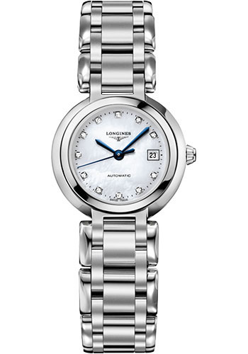 Longines PrimaLuna Automatic Watch - 26.5 mm Steel Case - White Mother-Of-Pearl Diamond Dial