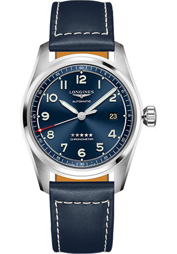 Longines Spirit Automatic Watch - 40 mm Steel Case - Blue Arabic Dial - Blue Leather Strap