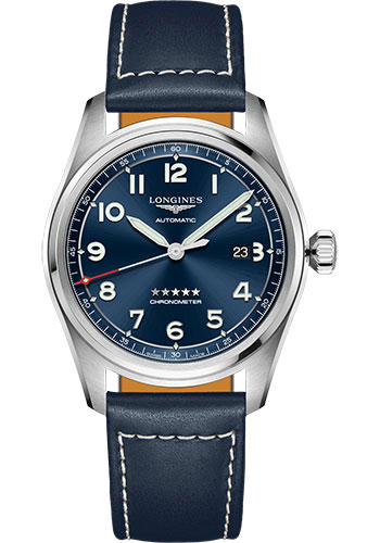 Longines Spirit Automatic Watch - 42 mm Steel Case - Blue Arabic Dial - Blue Leather Strap