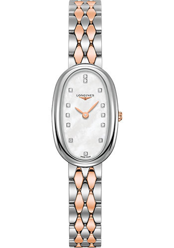 Longines Symphonette Watch - 18.90 X 29.4 mm Steel Case - White Mother-Of-Pearl Diamond Dial - Steel And 18K Pink Gold Cap 200 Bracelet