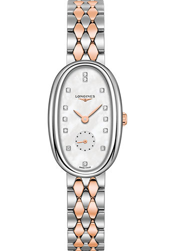 Longines Symphonette Watch - 21.90 X 34 mm Steel Case - White Mother-Of-Pearl Diamond Dial - Steel And 18K Pink Gold Cap 200 Bracelet
