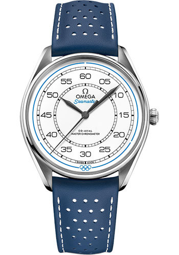 Omega Specialities Olympic Official Timekeeper Limited Edition Set - 39.5 mm Steel Case - White Dial - Blue Micro-Perforated Leather Strap Limited Edition of 100