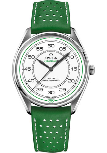 Omega Specialities Olympic Official Timekeeper Limited Edition Set - 39.5 mm Steel Case - White Dial - Green Micro-Perforated Leather Strap Limited Edition of 100