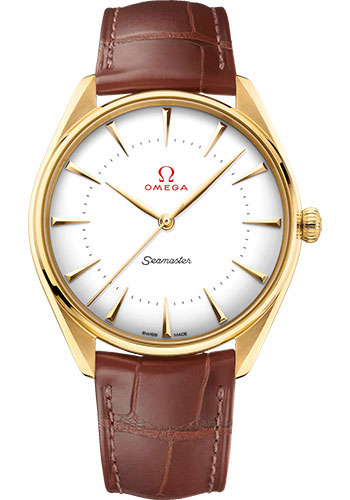 Omega Specialities Olympic Official Timekeeper Watch - 39.5 mm Yellow Gold Case - Eggshell White Enamel Dial - Leather Strap