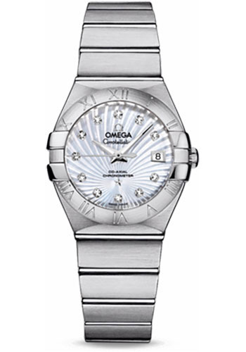 Omega Ladies Constellation Chronometer Watch - 27 mm Brushed Steel Case - Mother-Of-Pearl Supernova Diamond Dial