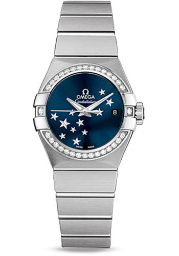Omega Constellation Co-Axial Star ORBIS Collection Watch - 27 mm Brushed Steel Case - Diamond Bezel - Blue Dial
