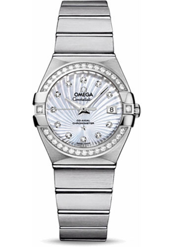 Omega Ladies Constellation Chronometer Watch - 27 mm Brushed Steel Case - Diamond Bezel - Mother-Of-Pearl Supernova Diamond Dial