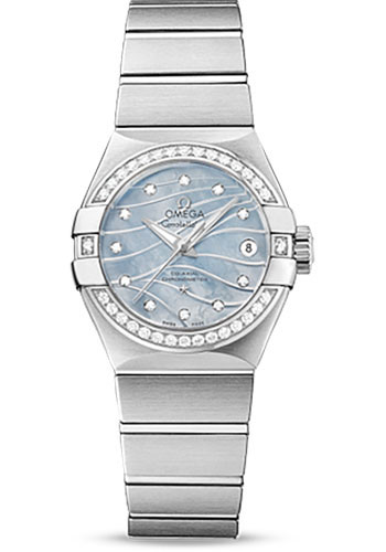 Omega Constellation Co-Axial Watch - 27 mm Steel Case - Diamond-Set Steel Bezel - Blue Mother-Of-Pearl Dial