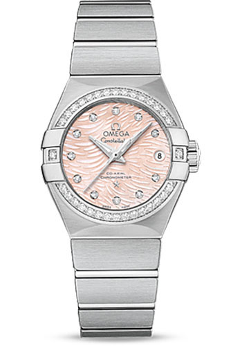 Omega Constellation Co-Axial Watch - 27 mm Steel Case - Diamond-Set Bezel - Pink Mother-Of-Pearl Dial