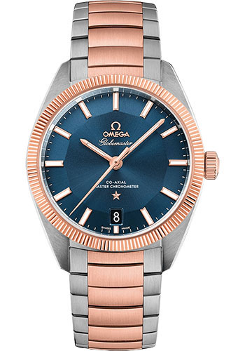 Omega Constellation Globemaster Co-Axial Master Chronometer Watch - 39 mm Steel And Sedna Gold Case - Sedna Gold Fluted Bezel - Blue Dial